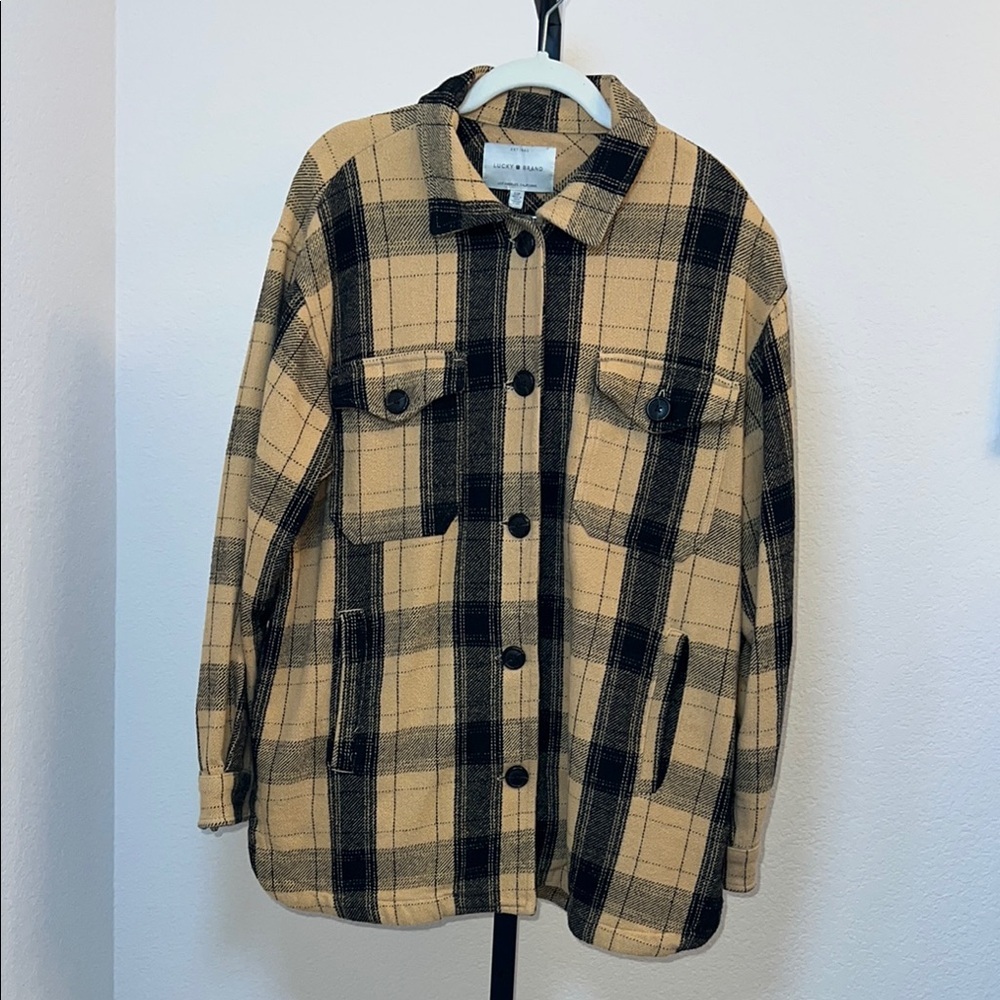 Lucky🍀Brand Plaid‎ Button-Up Jacket in Black and Tan